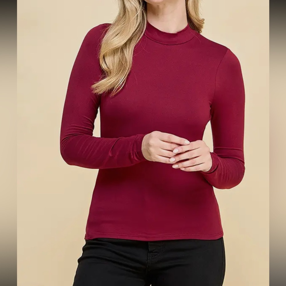 ShopEvelynne Burgundy Long Sleeve Tee Top - Picture 2 of 8